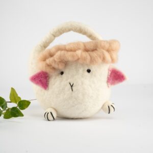 Felt Sheep Basket Bag — Cream with Pink Ears