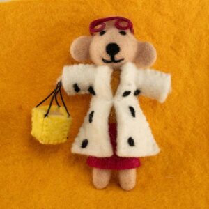 Handmade Felt Bear with Coat, Skirt & Purse — Natural Wool