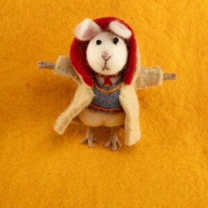 Handmade Felt Mouse in Aviator Hood & Vest — Natural Wool