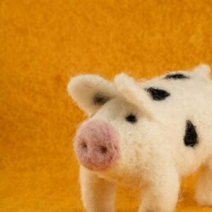 Handmade Felt Pig — Natural Wool with Pink Snout