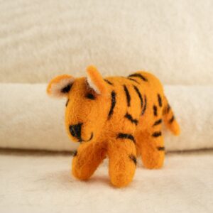 Handmade Felt Tiger — Natural Wool with Striped Coat